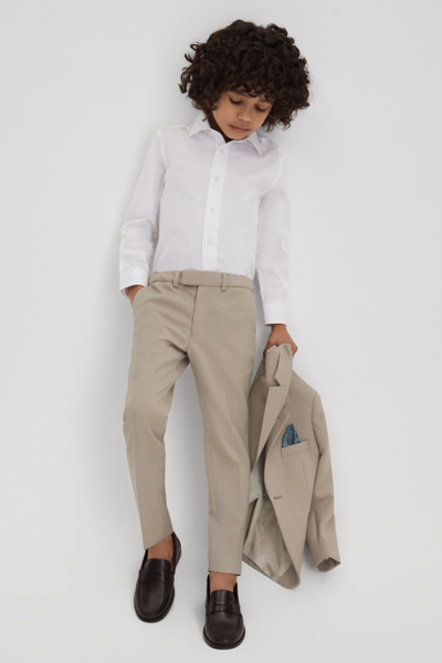 Shop Reiss Fine - Stone Senior Wool Side Adjusters Trousers, Age 6-7 Years