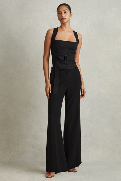Reiss Black Belted Corset Top In Black
