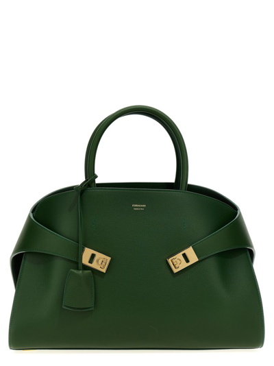 Shop Ferragamo Salvatore  Hug Medium Handbag In Green