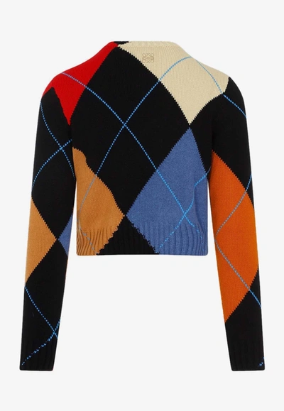 Shop Loewe Argyle Cashmere Cropped Sweater In Black