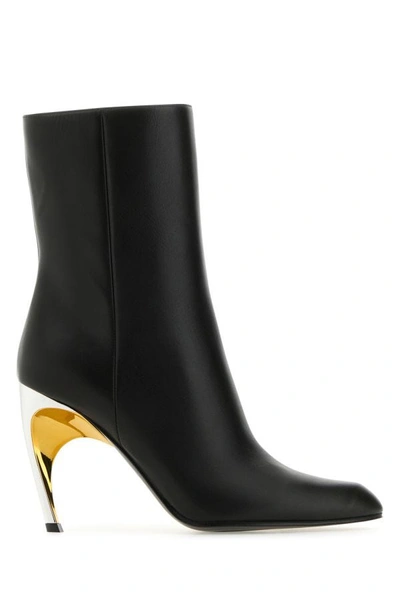 Shop Alexander Mcqueen Woman Black Leather Armadillo Ankle Boots