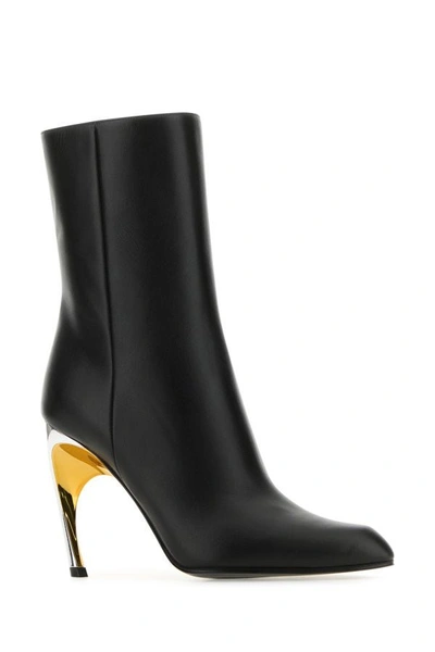 Shop Alexander Mcqueen Woman Black Leather Armadillo Ankle Boots