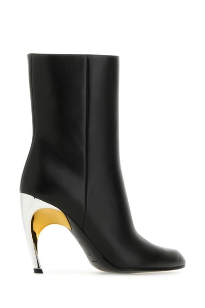 Shop Alexander Mcqueen Woman Black Leather Armadillo Ankle Boots