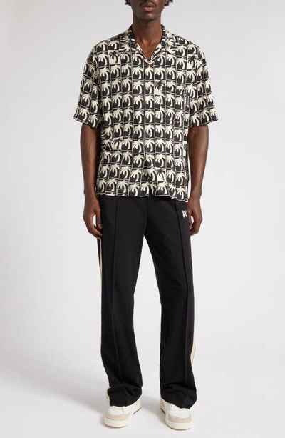 Palm Angels Men's Dripping Palms Camp Shirt In Black Offwhite