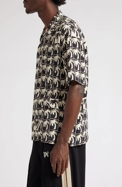 Palm Angels Men's Dripping Palms Camp Shirt In Black Offwhite