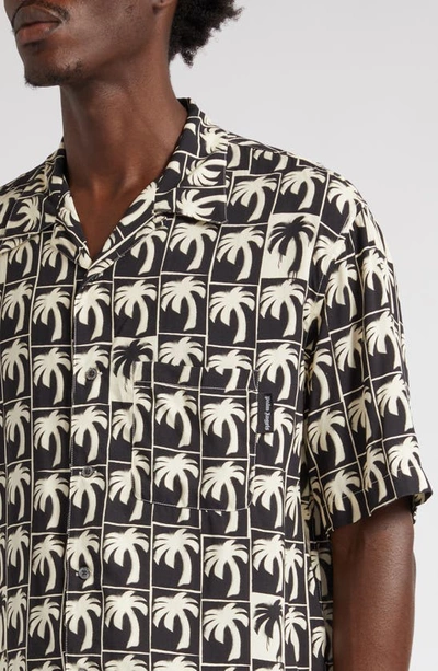 Palm Angels Men's Dripping Palms Camp Shirt In Black Offwhite
