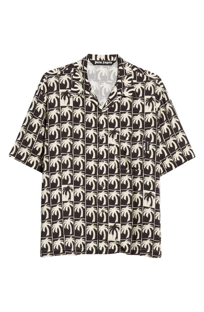 Palm Angels Men's Dripping Palms Camp Shirt In Black Offwhite
