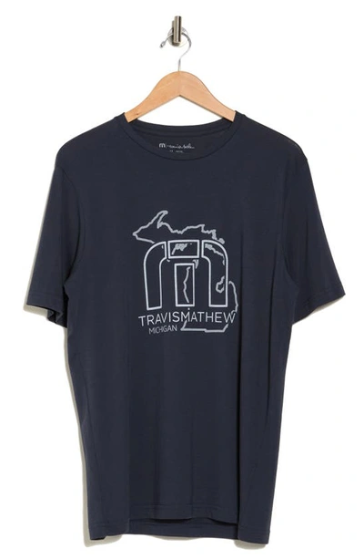 Shop Travis Mathew White Pine Graphic Print T-shirt In Mood Indigo