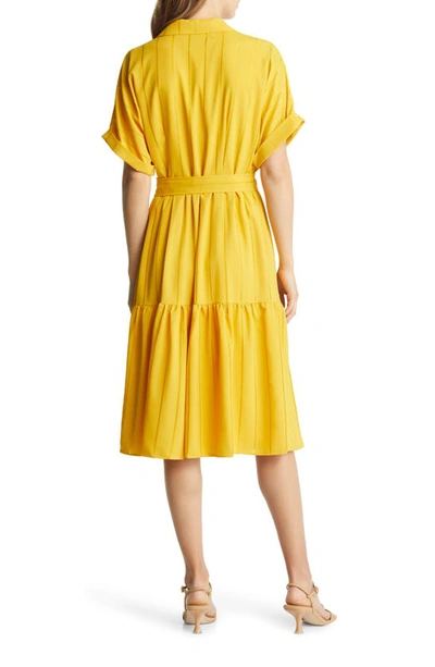 Tahari Asl Drop Needle Georgette Shirtdress In Mustard