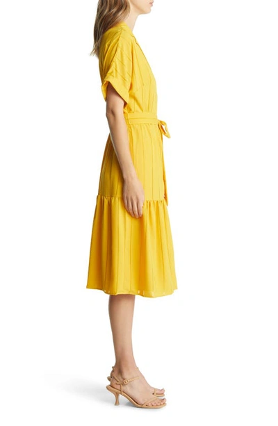 Tahari Asl Drop Needle Georgette Shirtdress In Mustard