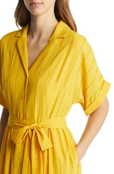 Tahari Asl Drop Needle Georgette Shirtdress In Mustard