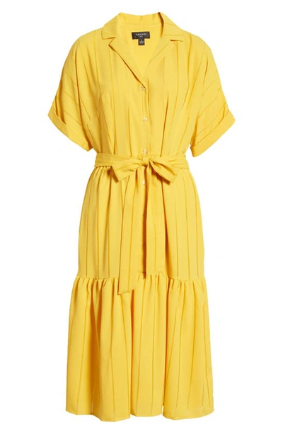 Tahari Asl Drop Needle Georgette Shirtdress In Mustard