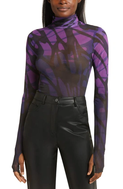 Shop Afrm Zadie Mesh Turtleneck Top In Butterfly Ombre