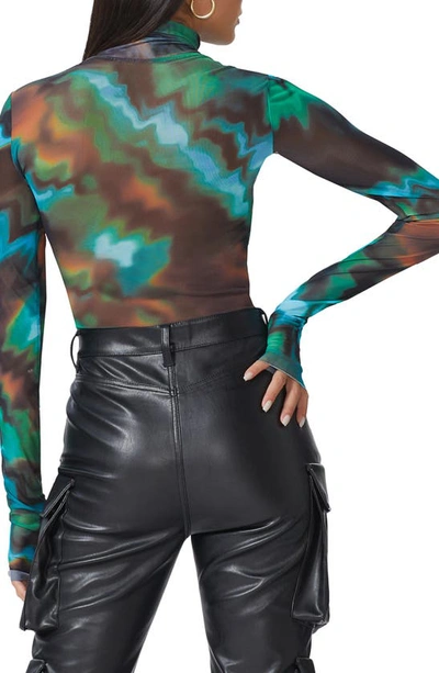 Afrm Zadie Mesh Turtleneck Top In Water Wave