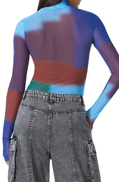 Afrm Zadie Mesh Turtleneck Top In Blur Block Geo