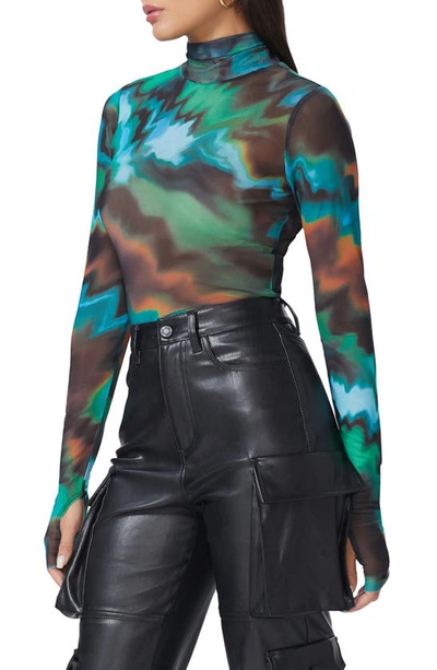 Afrm Zadie Mesh Turtleneck Top In Water Wave