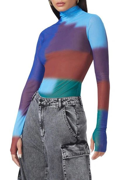 Afrm Zadie Mesh Turtleneck Top In Blur Block Geo