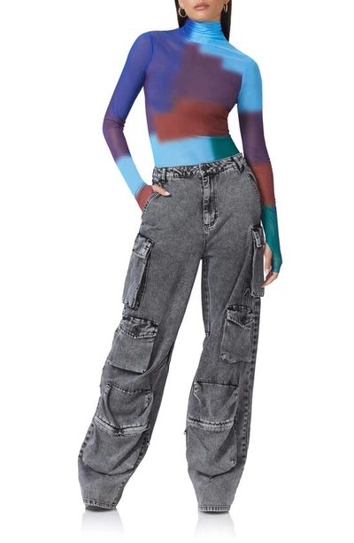 Afrm Zadie Mesh Turtleneck Top In Blur Block Geo