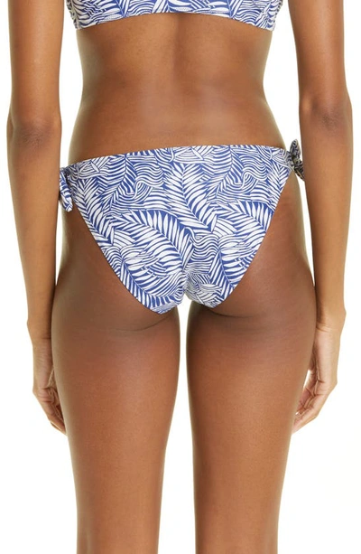 Shop Lemlem Palm Leaf Side Tie Bikini Bottoms In Royal Blue