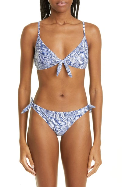 Shop Lemlem Palm Leaf Side Tie Bikini Bottoms In Royal Blue