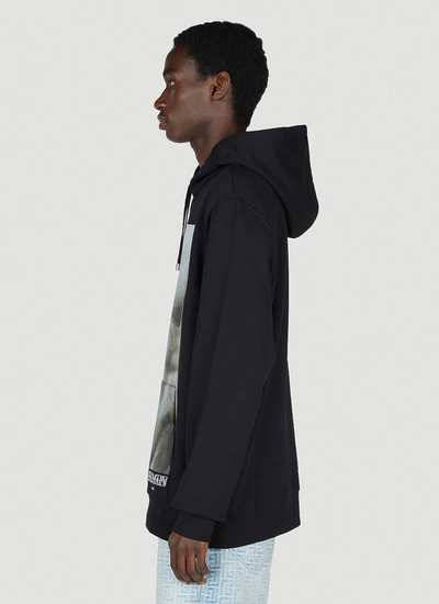 Shop Balmain Men Statue Print Hooded Sweatshirt In Black