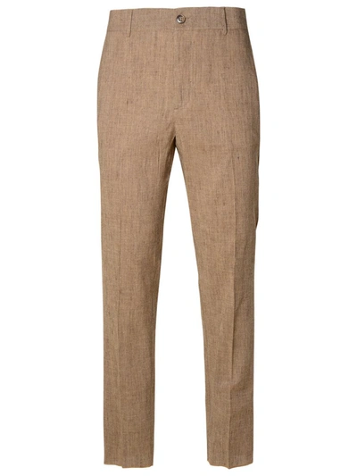 Brian Dales Brown Linen Blend Trousers In Brown