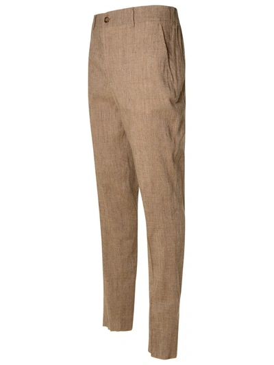 Brian Dales Brown Linen Blend Trousers In Brown