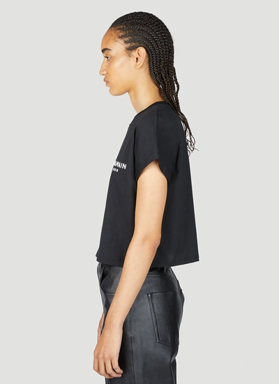 Shop Balmain Women Cropped Logo Print T-shirt In Black
