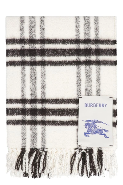 Shop Burberry Check Scarf In White
