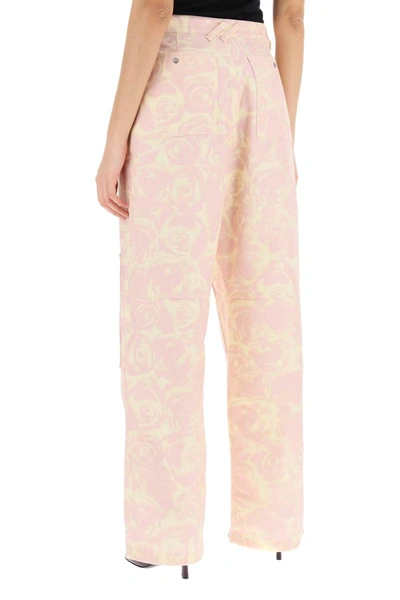 Shop Burberry "rose Print Canvas Workwear Pants" In Pink