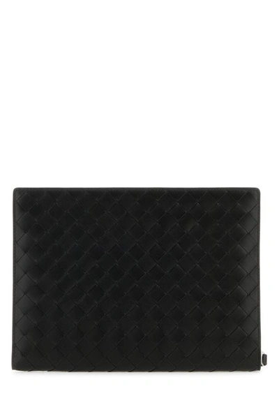 Shop Bottega Veneta Man Black Leather Small Intrecciato Document Case