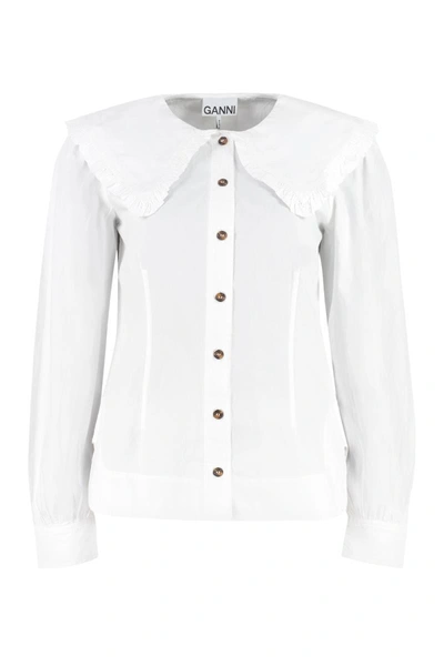 Shop Ganni Cotton Shirt In White