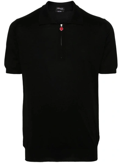 Shop Kiton Ribbed Cotton Polo Shirt In Black