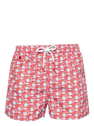 Shop Kiton Swim Shorts With Fish Print In Red