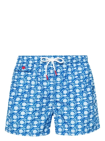 Shop Kiton Swim Shorts With Fish Print In Blue