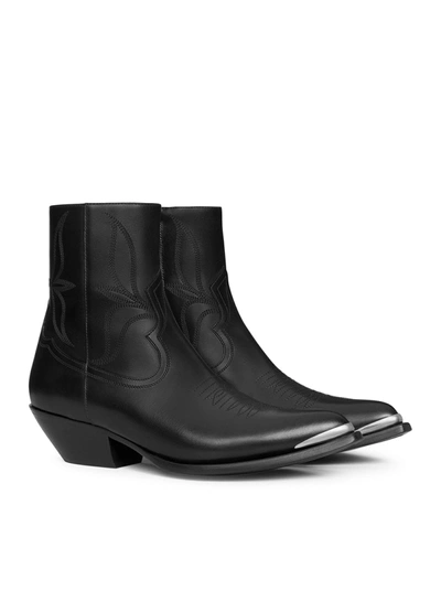 Shop Celine Men  Leon Boot With Zip And Metal Toe In Polished Calfskin In Black