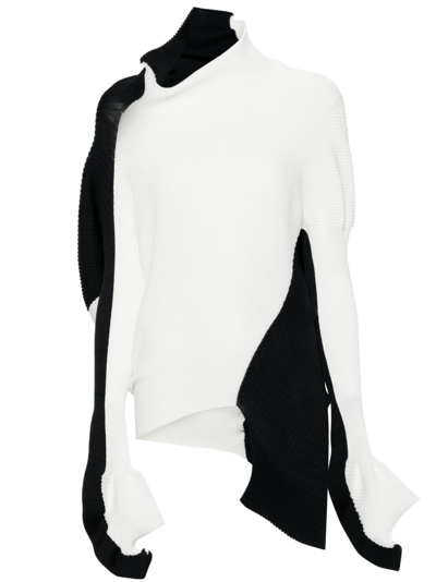 Shop Issey Miyake White Aerate Asymmetric Ribbed Sweater In Blue