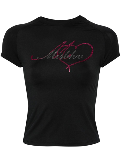 Shop Misbhv Black Glitter Logo-print T-shirt