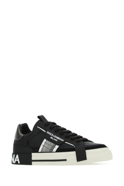 Shop Dolce & Gabbana Man Black Leather Custom 2.zero Sneakers