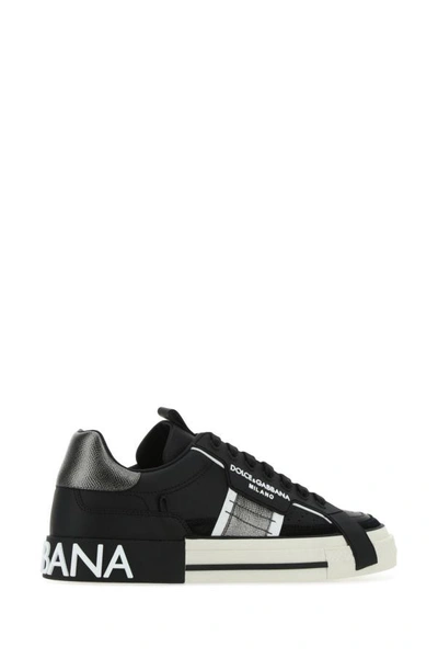 Shop Dolce & Gabbana Man Black Leather Custom 2.zero Sneakers