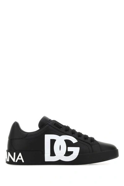 Shop Dolce & Gabbana Man Black Nappa Leather Portofino Sneakers