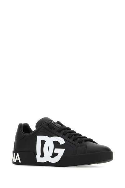 Shop Dolce & Gabbana Man Black Nappa Leather Portofino Sneakers
