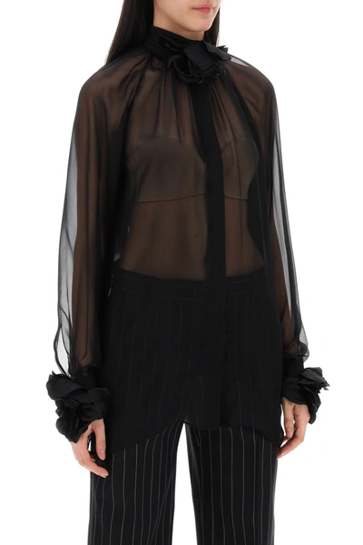 Shop Dolce & Gabbana Silk Chiffon Blouse With Flower Appliques Women In Black
