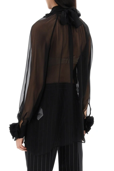 Shop Dolce & Gabbana Silk Chiffon Blouse With Flower Appliques Women In Black