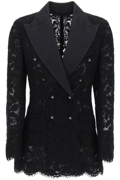 Shop Dolce & Gabbana Turlington Double-breasted Lace Blazer Women In Black