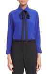 Marc Jacobs Crêpe De Chine Tie Neck Blouse In Blue