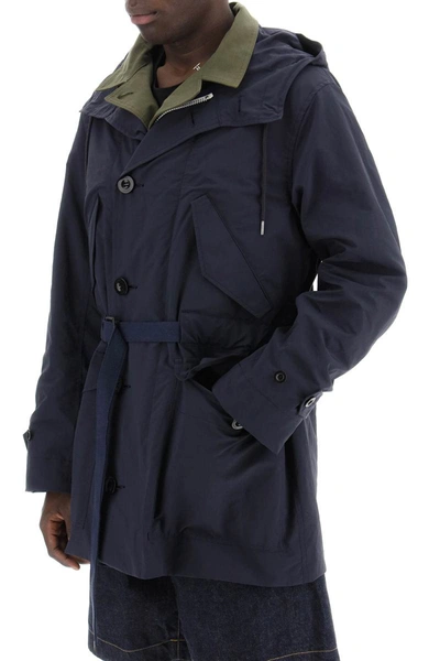 Shop Sacai Reversible Cotton Blend Overcoat With In Multicolor