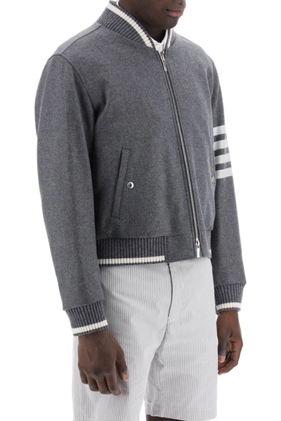 Shop Thom Browne "4-bar Varsity Jacket In Wool Mel In Grey