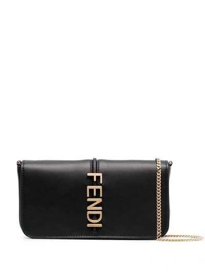 Shop Fendi Women Graphy Leather Wallet On Chain In Black