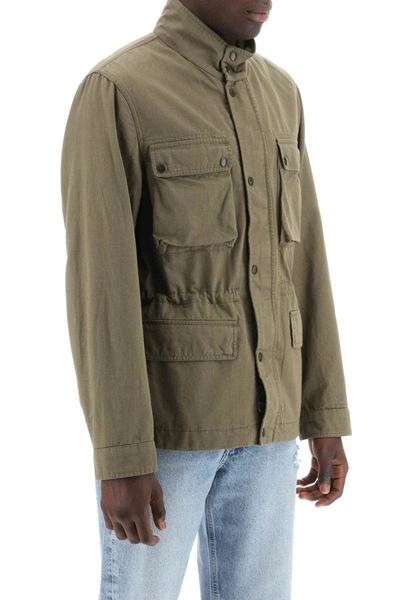 Shop Woolrich "field Jacket In Cotton And Linen Blend" In Green